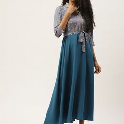 Deewa Women Teal Blue Printed Maxi Dress-image-29