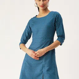 DressBerry Polka Dots Printed Round Neck A-Line Dress-picture-15