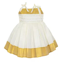 AMIRTHA FASHION Cream-Coloured & Gold-Toned Halter Neck Ethnic Dress-16