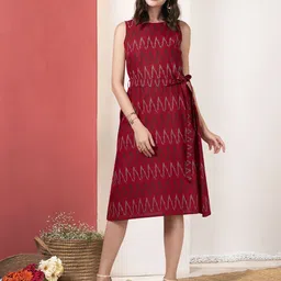 Anouk Abstract Printed Sleeveless Cotton A-Line Dress-image-17