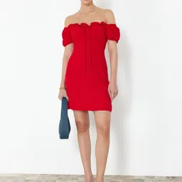 Trendyol Off Shoulder Puff Sleeve A-Line Mini Dress-image-51