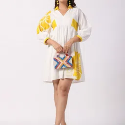 Zolo Label Floral Printed Puffed Sleeves Cotton Empire Mini Dress-image-7