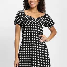 FOREVER 21 Polka Dot Printed Puff Sleeves A-Line Dress-image-67