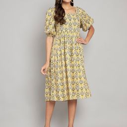Amagyaa Ethnic Motifs Print Puff Sleeves Cotton A-Line Dress-image-87