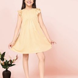 FASHION DREAM Girls Striped Flutter Sleeve Gathered A-Line Dress-picture-17