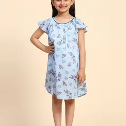 Maaesa Girls Floral Print Flutter Sleeve Cotton A-Line Dress-image-55