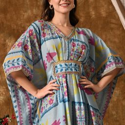 YELLOW PARROT Women Cotton Printed Kaftan Dress-image-12