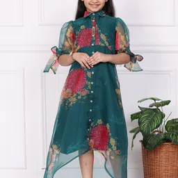 Ethnovog Girls Printed Organza High And Low Dress-image-48