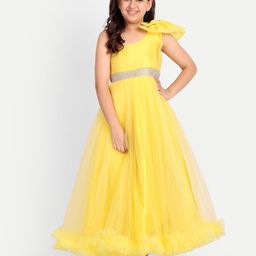 TILISM Girls Sequin Embellished One Shoulder Net Maxi Dress-14
