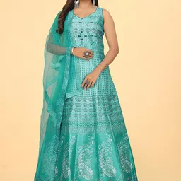 EthnicTree Woven-Design Silk Fit & Flare Maxi Ethnic Dress-26