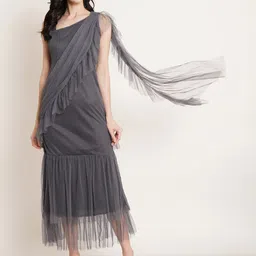 U&F Grey Net Ruffles Maxi Dress-image-39