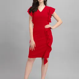 STARWORD Women V-Neck Bodycon Knee Length Dress-image-60