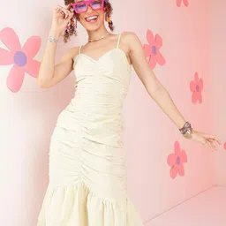 PRETTY LOVING THING Shoulder Straps Ruched Sheath Midi Cotton Dress-image-60