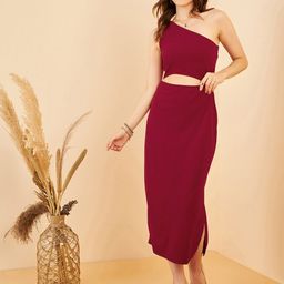Marie Claire One Shoulder Cut-Out Detailed Sheath Midi Dress-image-63