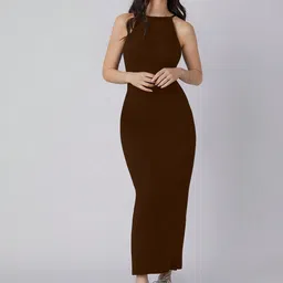 AAHWAN Women Halter Neck Bodycon Maxi Cotton Dress-image-74