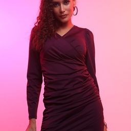 Tokyo Talkies Maroon V-Neck Bodycon Mini Dress-image-41
