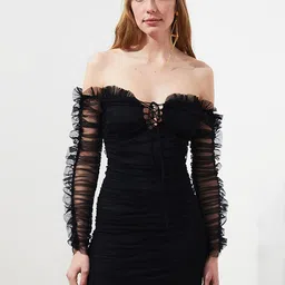 Trendyol Black Off-Shoulder Bodycon Mini Dress-image-66