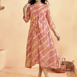 Anouk Striped Jacquard Mandarin Collar A-LineDress-picture-53