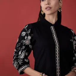 Anouk Black Floral Embroidered Shirt Mini Dress-image-43