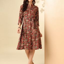 Anouk Red Ethnic Motifs Print A-Line Dress-10