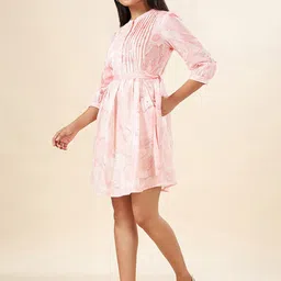 AKKRITI BY PANTALOONS Floral Printed Pleated Detailed Pure Cotton A-Line Dress With Belt image 5