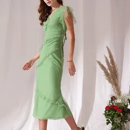 STREET 9 Flutter Sleeve Net Sheath Midi Dress image 3