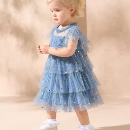 Angel & Rocket Floral Print Flutter Sleeve A-Line Dress image 3