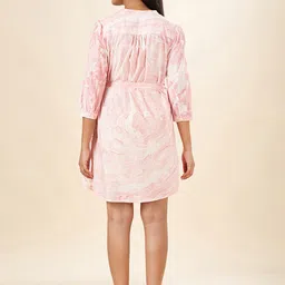 AKKRITI BY PANTALOONS Floral Printed Pleated Detailed Pure Cotton A-Line Dress With Belt image 3
