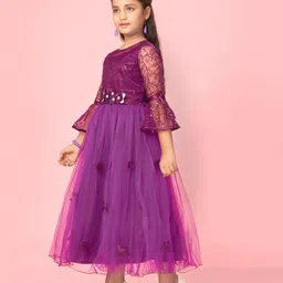 BAESD Girls Self Design Bell Sleeve Sequined & Applique Bling & Sparkly Net Gown image 2