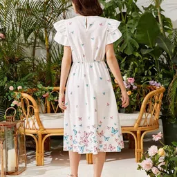BAESD Printed Flutter Sleeve Fit & Flare Midi Dress image 4