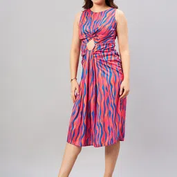 Antheaa Blue Abstract Printed Cut-Out A-Line Midi Dress image 3