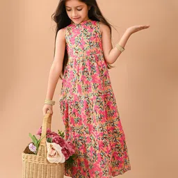 LilPicks Girls Floral Printed Sleeveless Tiered Cotton  Maxi Dress-picture-16