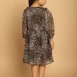 MINI & MING Girls Animal Printed Puff Sleeve Georgette A-Line Dress image 4