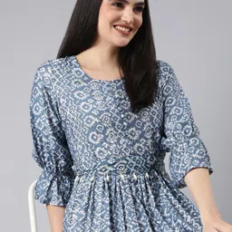 SHOWOFF Ethnic Motifs Printed Cotton Fit & Flare Dress-image-71