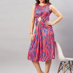 Antheaa Blue Abstract Printed Cut-Out A-Line Midi Dress image 2