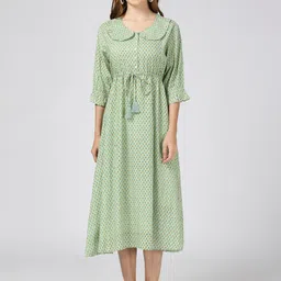 MeeMee Floral Printed Peter Pan Collar Maternity Fit & Flare Midi Dress-image-60