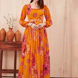 ODD BY chansi TRENDZ Floral Printed Flared Ethnic Maxi Gown Ethnic Dress-picture-29
