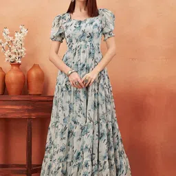ODD BY chansi TRENDZ Floral Printed Tiered Ethnic Sweetheart Neck Maxi Gown Dress-picture-26