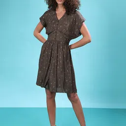Campus Sutra Coffee Brown & Yellow Net Dress-picture-40