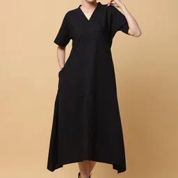 BLACK & BLAH BLAH Cotton A-line Midi Ethnic Dress-image-18