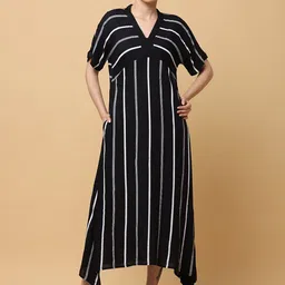 BLACK & BLAH BLAH Striped V-Neck Maxi Dress-picture-46