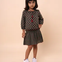 Sangria Girls Ethnic Motifs Printed Pure Cotton Fit & Flare Dress-picture-11