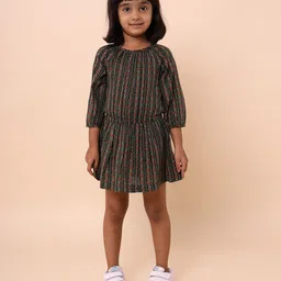 Sangria Girls Ethnic Motifs Print Pure Cotton Puff Sleeve Blouson Dress-image-31