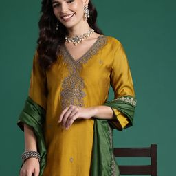 Indo Era Ethnic Motifs Embroidered Sequinned Kurta With Trousers & Dupatta-picture-26