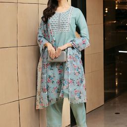 MORLY Ethnic Motifs Embroidered Regular Thread Work Kurta with Trousers & Dupatta image 1