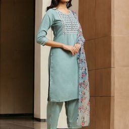 MORLY Ethnic Motifs Embroidered Regular Thread Work Kurta with Trousers & Dupatta image 4