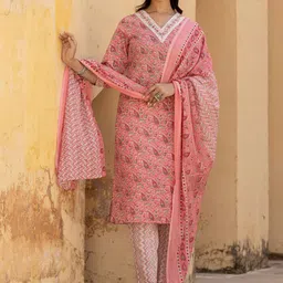 Varanga Ethnic Motifs Printed Regular Mirror Work Kurta with Trousers & With Dupatta image 1