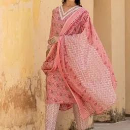Varanga Ethnic Motifs Printed Regular Mirror Work Kurta with Trousers & With Dupatta image 4