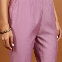 Vishudh Mauve Floral Embroidered Kurta with Trousers & With Dupatta image 3