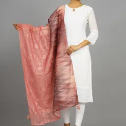 HANDICRAFT PALACE Floral Embroidered Organza Dupatta-18